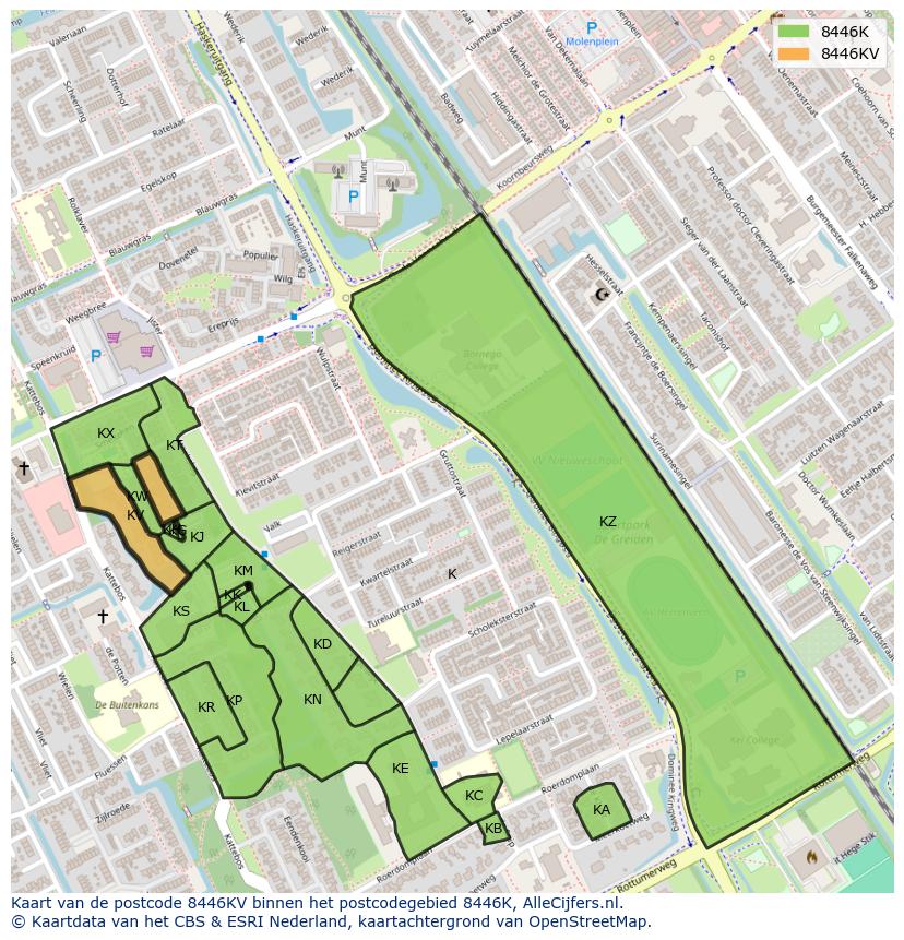 Afbeelding van het postcodegebied 8446 KV op de kaart.