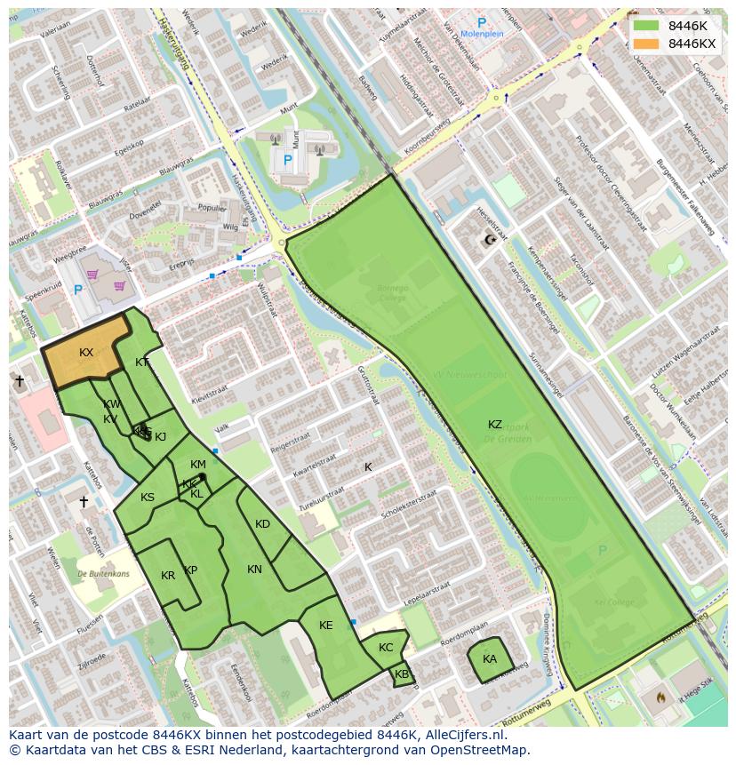 Afbeelding van het postcodegebied 8446 KX op de kaart.