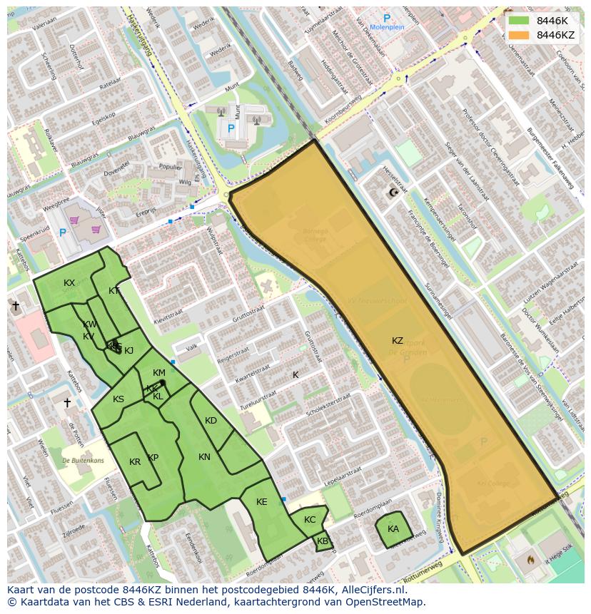 Afbeelding van het postcodegebied 8446 KZ op de kaart.