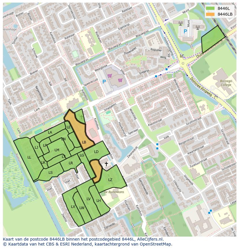 Afbeelding van het postcodegebied 8446 LB op de kaart.