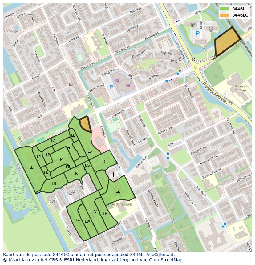 Afbeelding van het postcodegebied 8446 LC op de kaart.