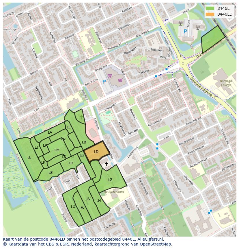 Afbeelding van het postcodegebied 8446 LD op de kaart.
