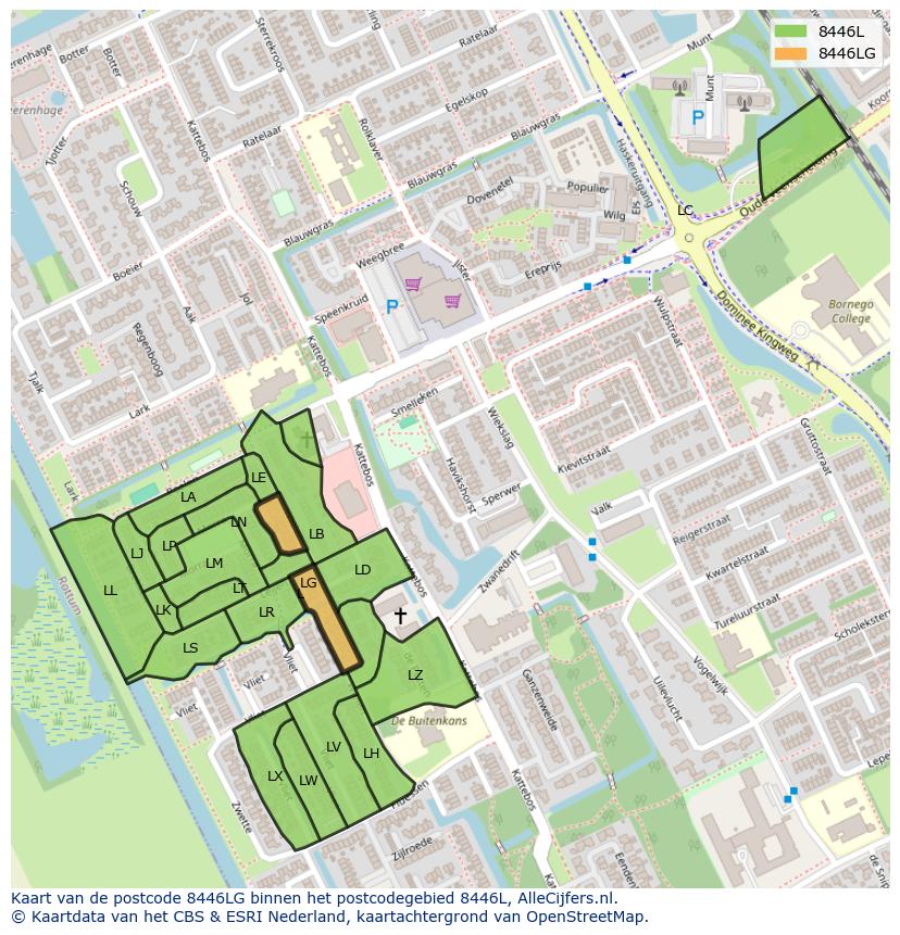 Afbeelding van het postcodegebied 8446 LG op de kaart.