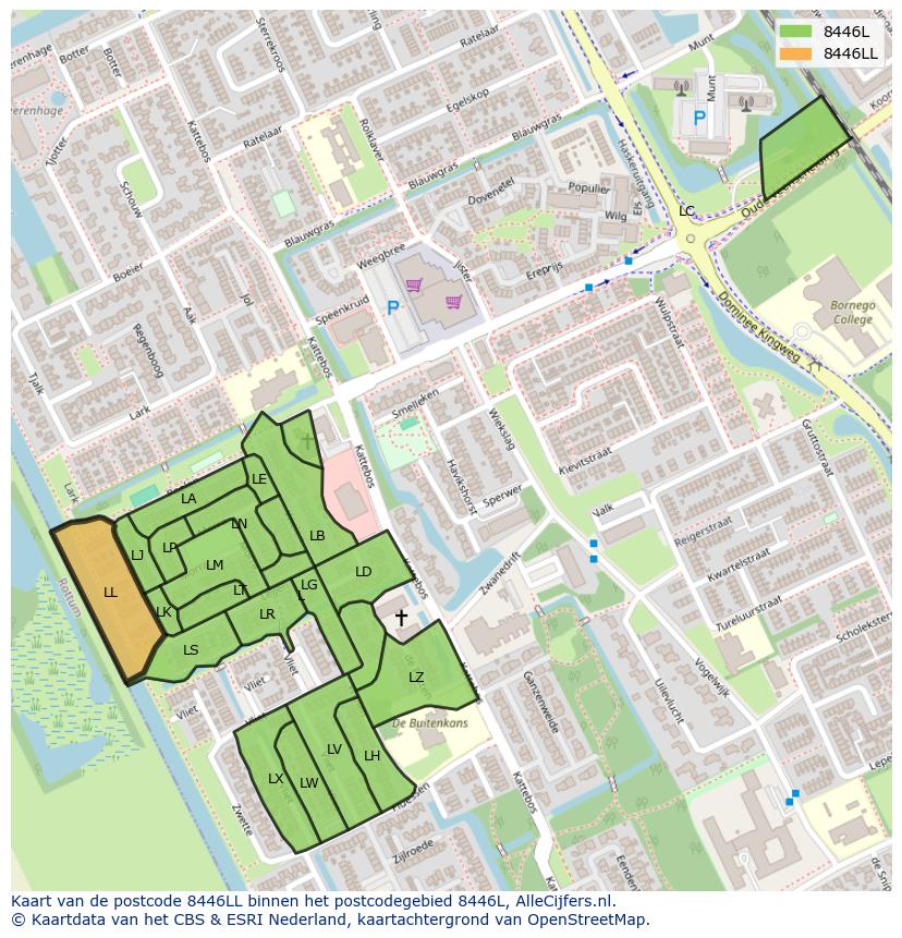 Afbeelding van het postcodegebied 8446 LL op de kaart.