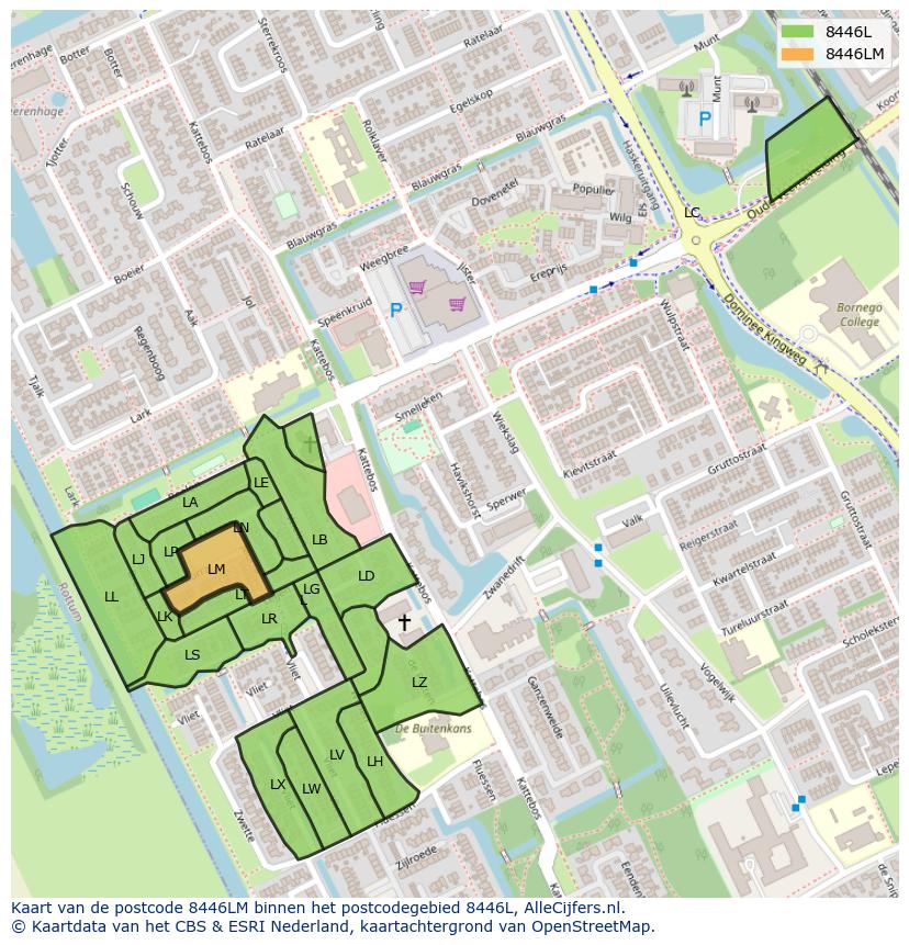 Afbeelding van het postcodegebied 8446 LM op de kaart.