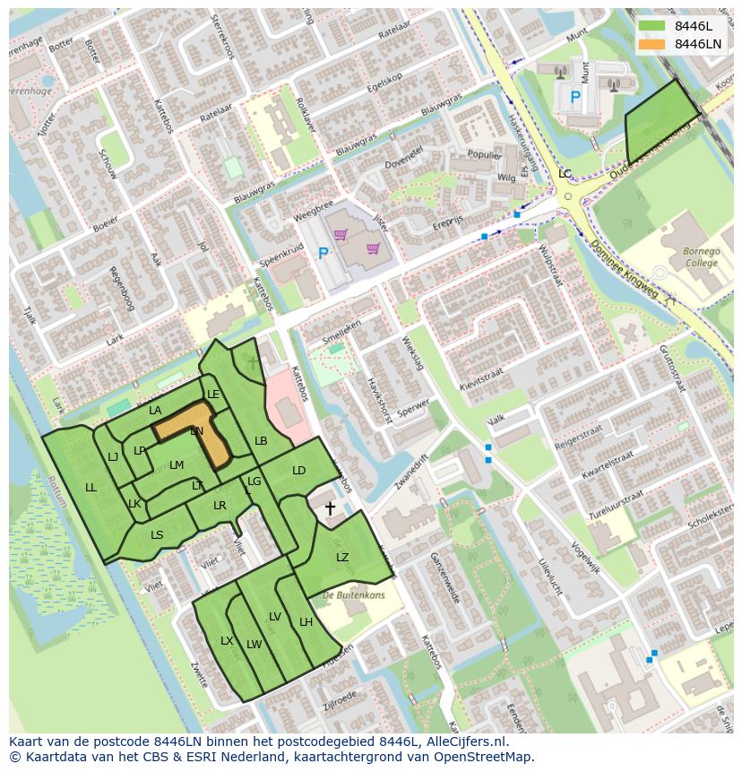 Afbeelding van het postcodegebied 8446 LN op de kaart.