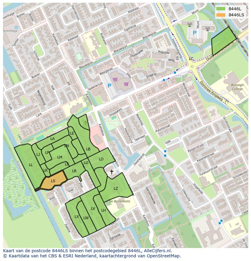 Afbeelding van het postcodegebied 8446 LS op de kaart.