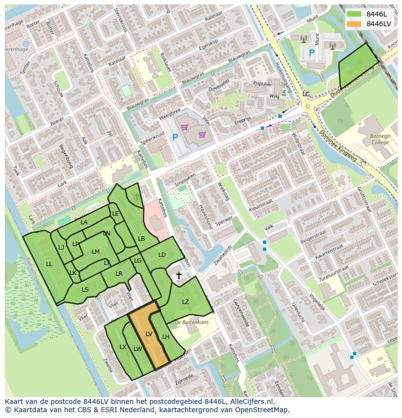 Afbeelding van het postcodegebied 8446 LV op de kaart.