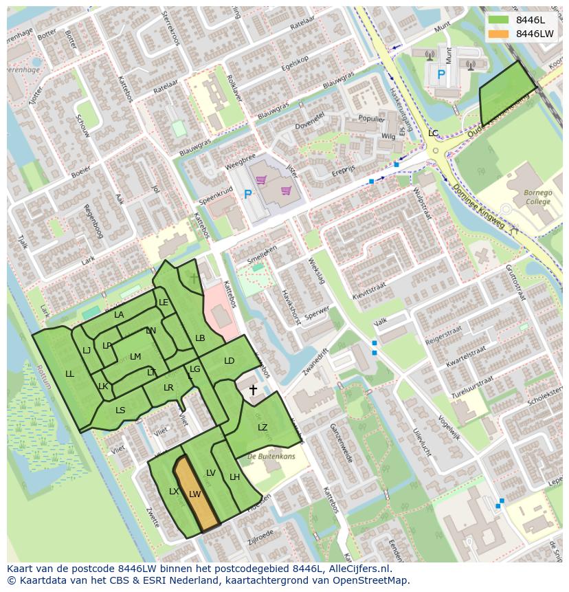 Afbeelding van het postcodegebied 8446 LW op de kaart.