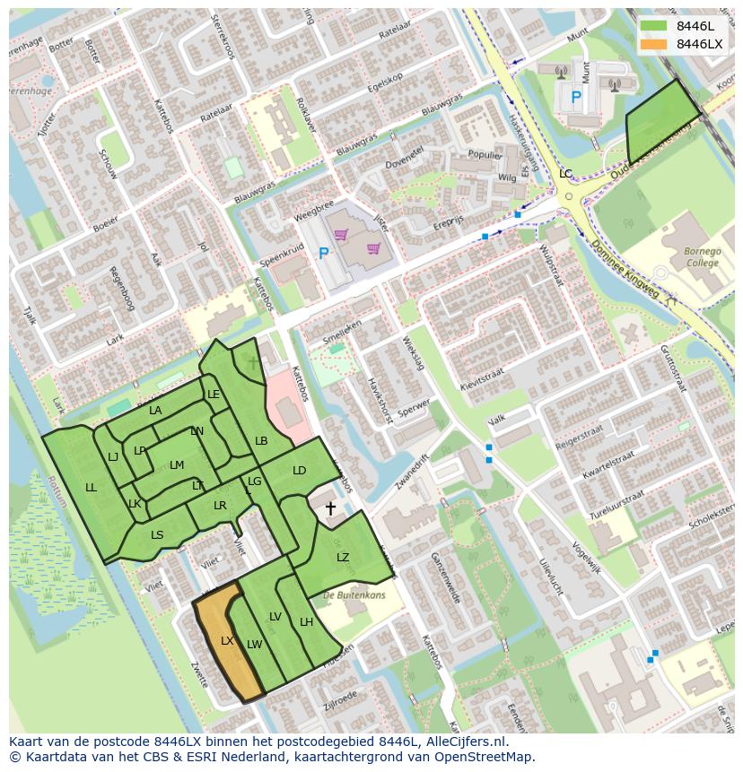 Afbeelding van het postcodegebied 8446 LX op de kaart.