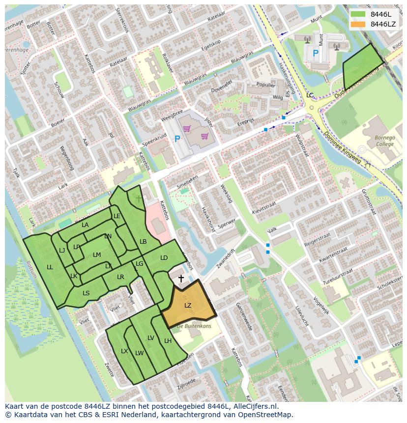 Afbeelding van het postcodegebied 8446 LZ op de kaart.
