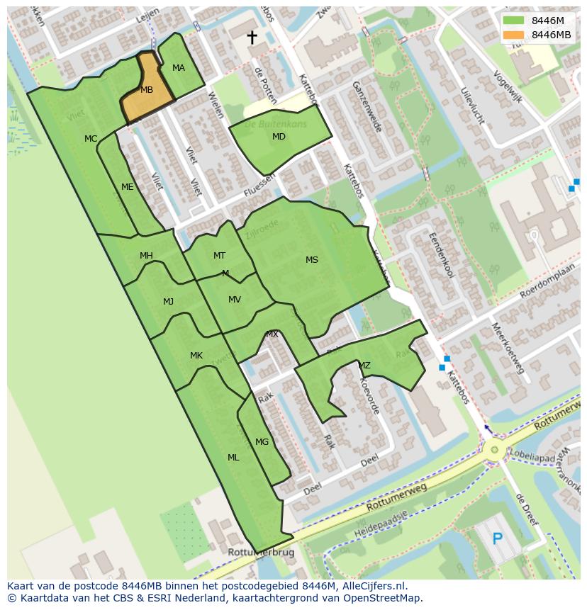 Afbeelding van het postcodegebied 8446 MB op de kaart.