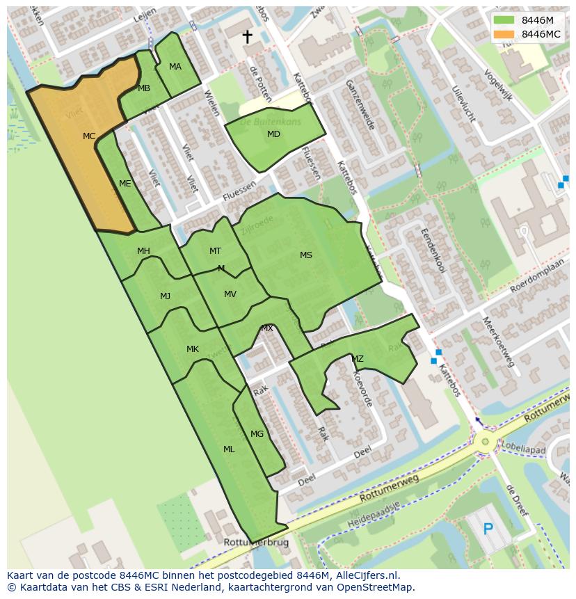 Afbeelding van het postcodegebied 8446 MC op de kaart.