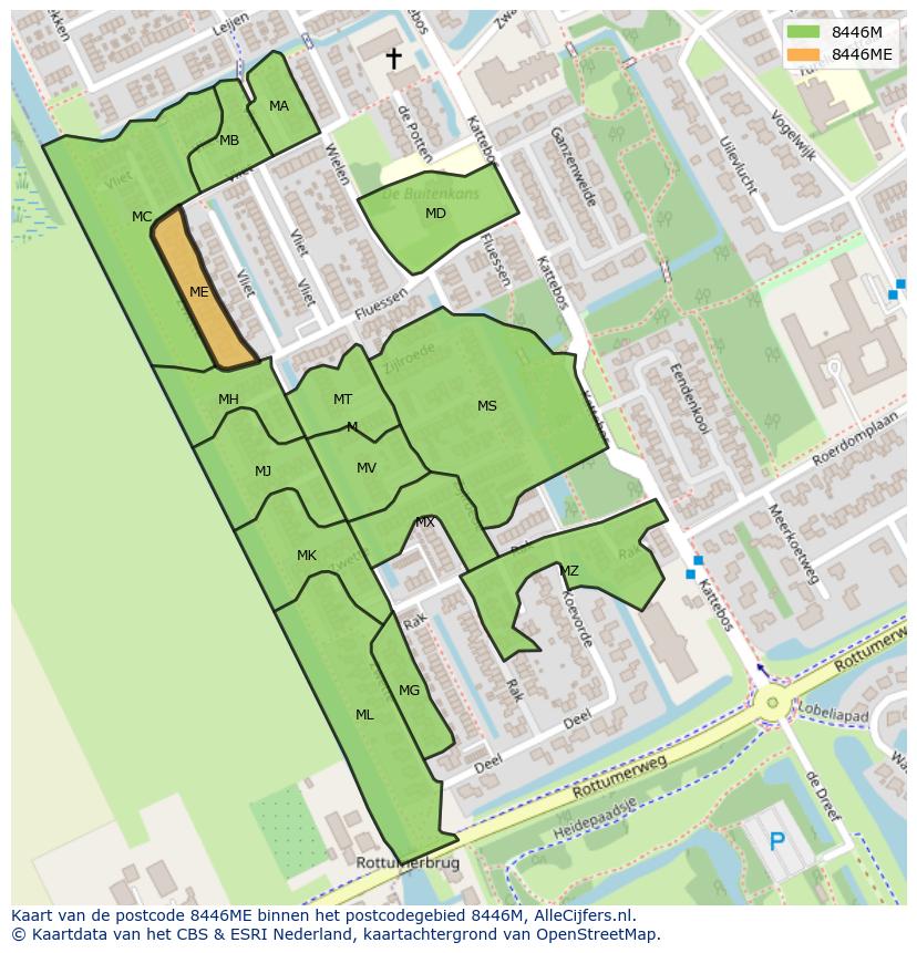 Afbeelding van het postcodegebied 8446 ME op de kaart.
