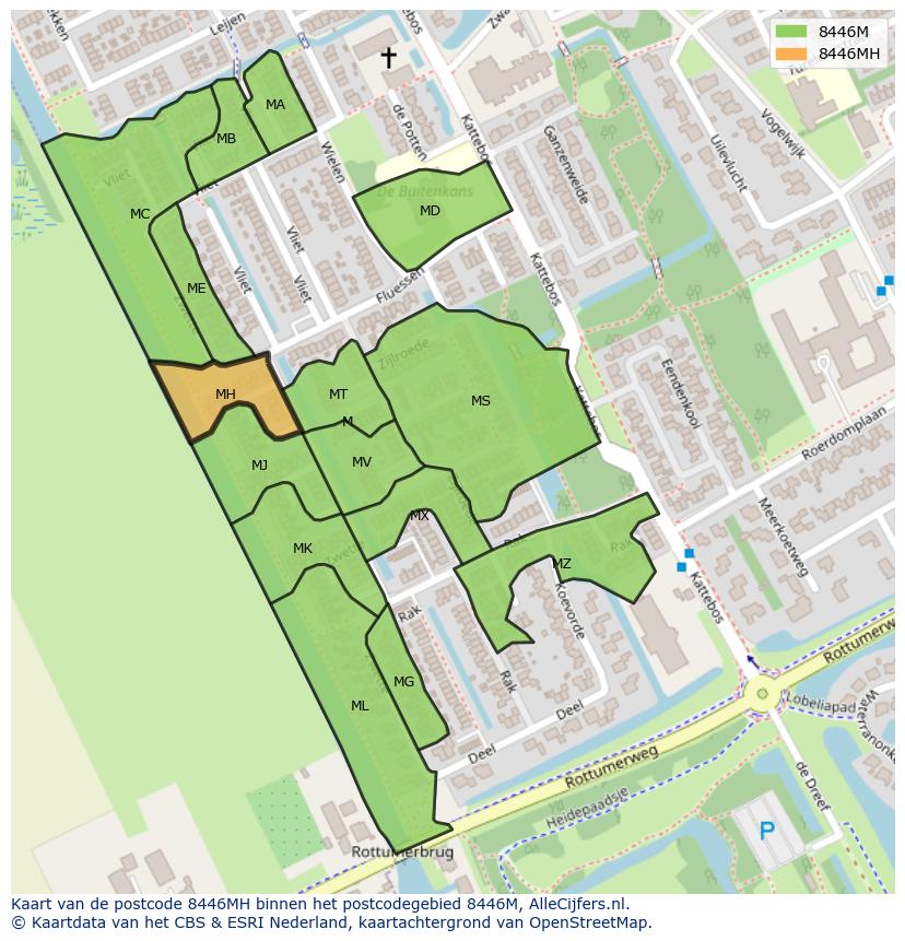 Afbeelding van het postcodegebied 8446 MH op de kaart.