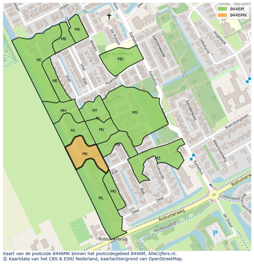 Afbeelding van het postcodegebied 8446 MK op de kaart.