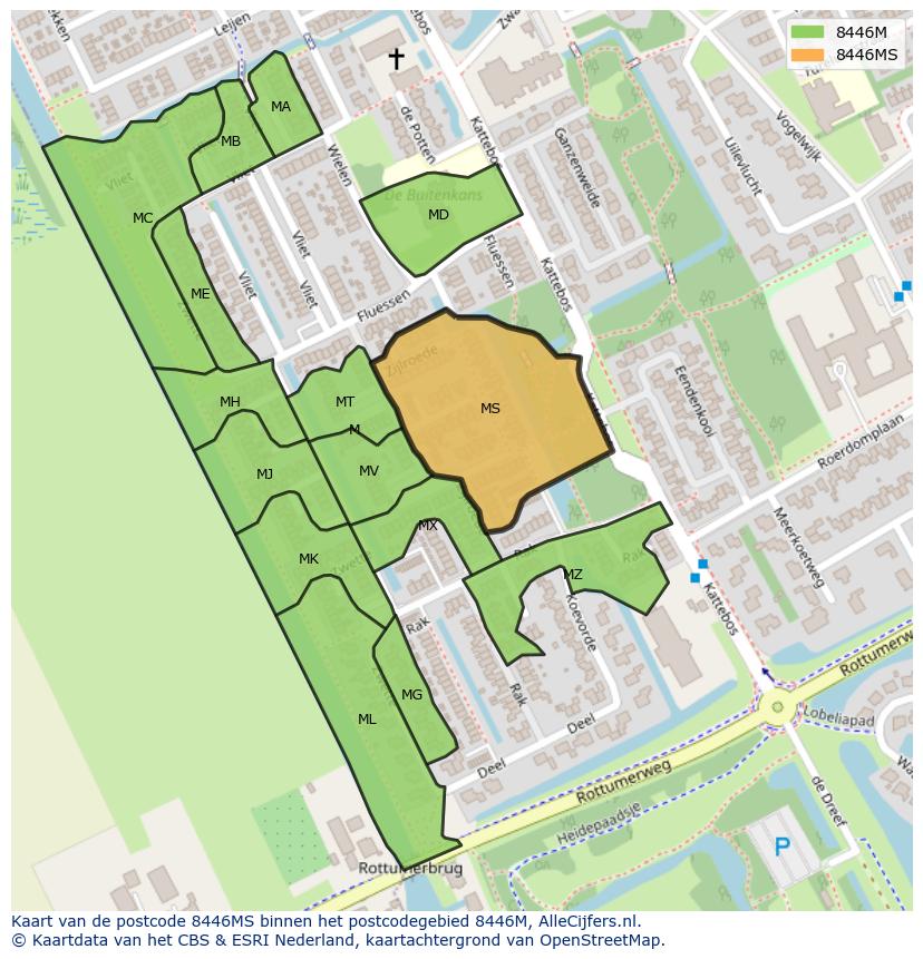 Afbeelding van het postcodegebied 8446 MS op de kaart.