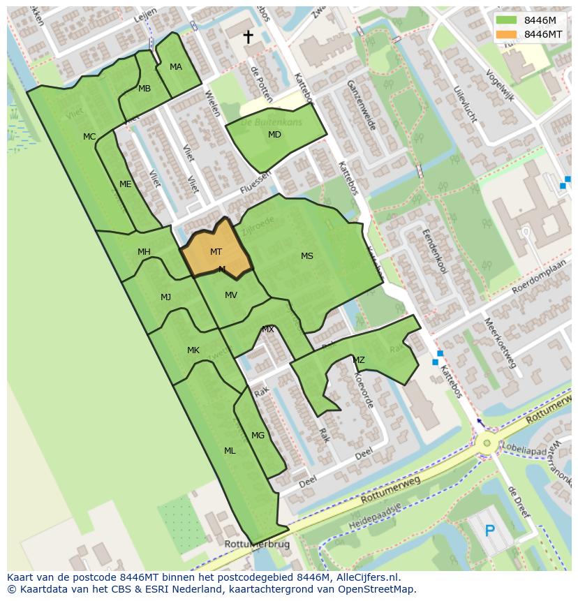 Afbeelding van het postcodegebied 8446 MT op de kaart.