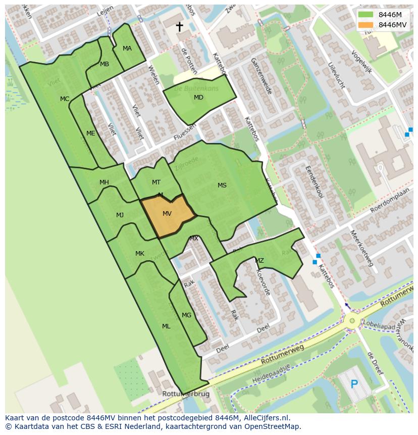 Afbeelding van het postcodegebied 8446 MV op de kaart.