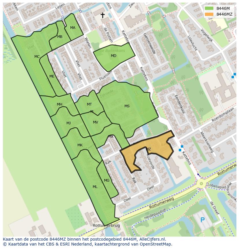 Afbeelding van het postcodegebied 8446 MZ op de kaart.