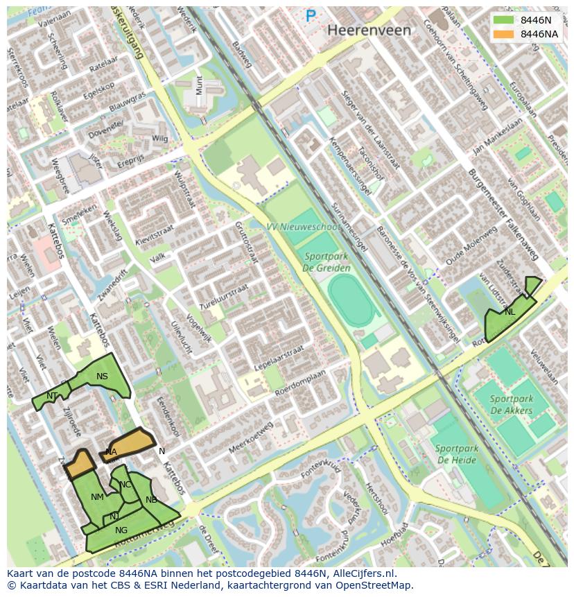 Afbeelding van het postcodegebied 8446 NA op de kaart.