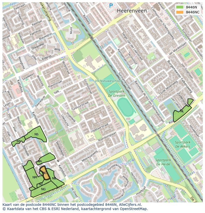Afbeelding van het postcodegebied 8446 NC op de kaart.