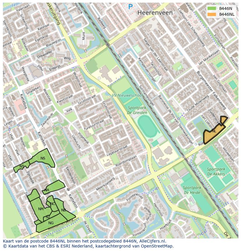 Afbeelding van het postcodegebied 8446 NL op de kaart.
