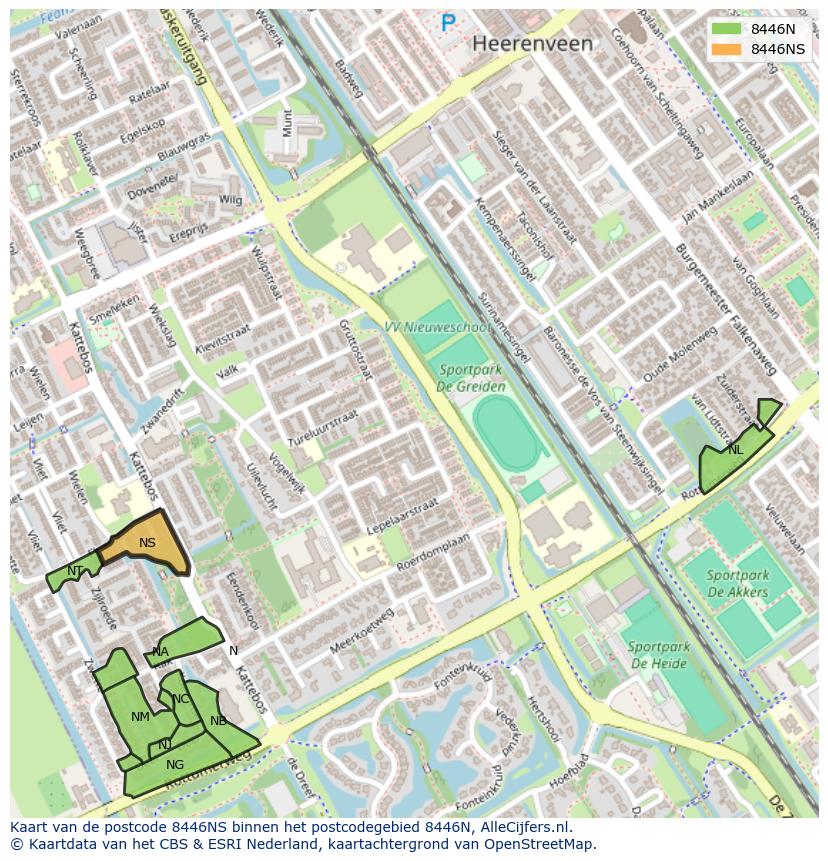 Afbeelding van het postcodegebied 8446 NS op de kaart.