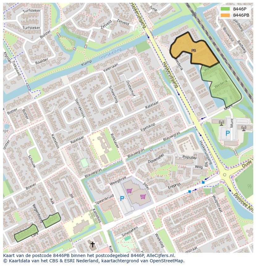 Afbeelding van het postcodegebied 8446 PB op de kaart.