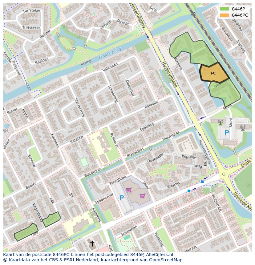 Afbeelding van het postcodegebied 8446 PC op de kaart.