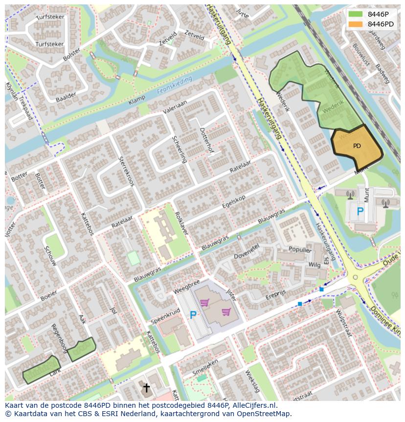 Afbeelding van het postcodegebied 8446 PD op de kaart.