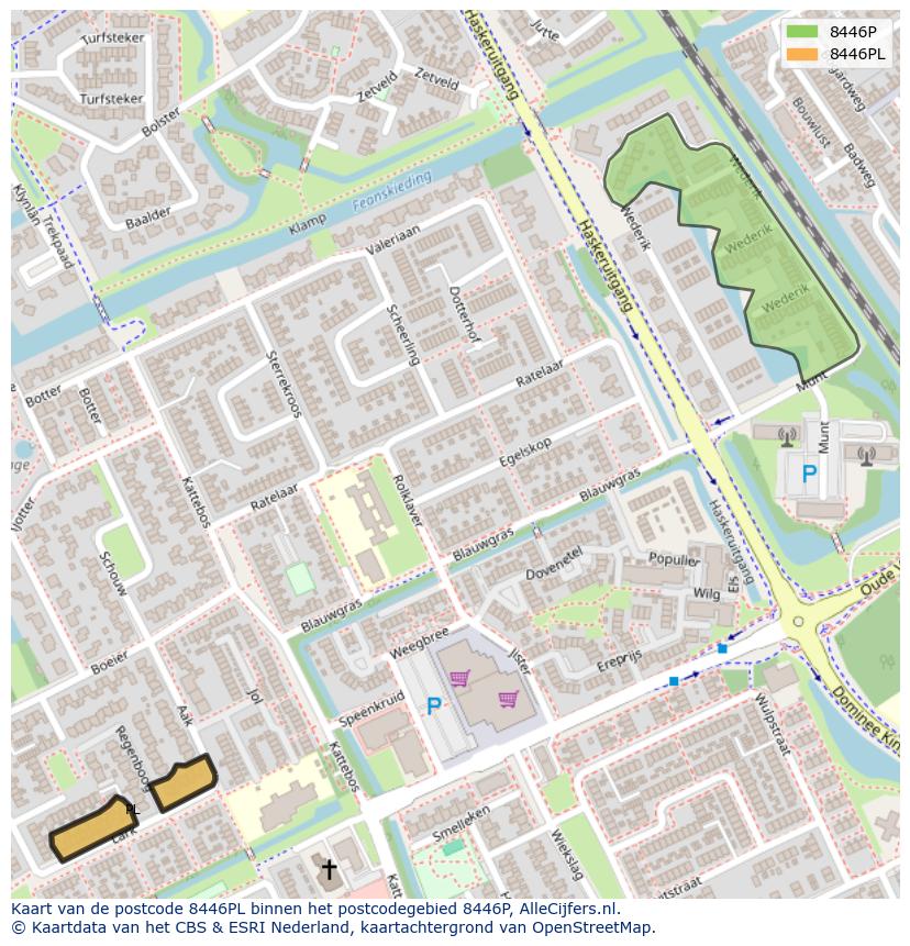 Afbeelding van het postcodegebied 8446 PL op de kaart.