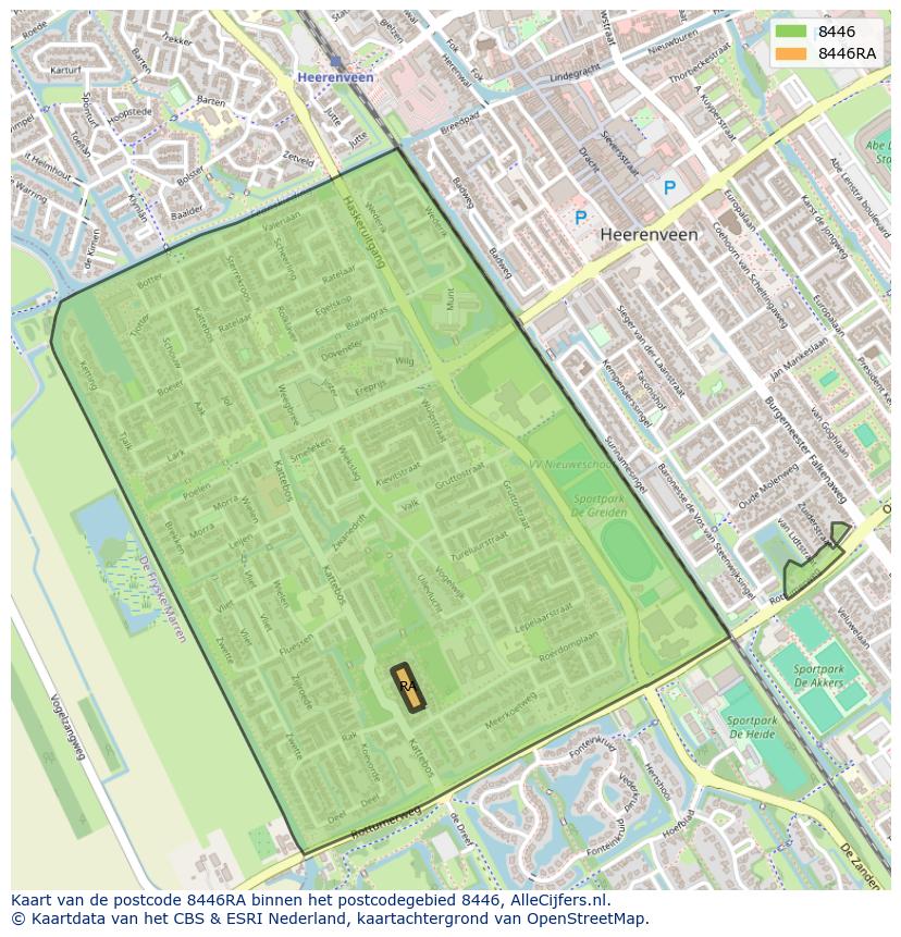 Afbeelding van het postcodegebied 8446 RA op de kaart.