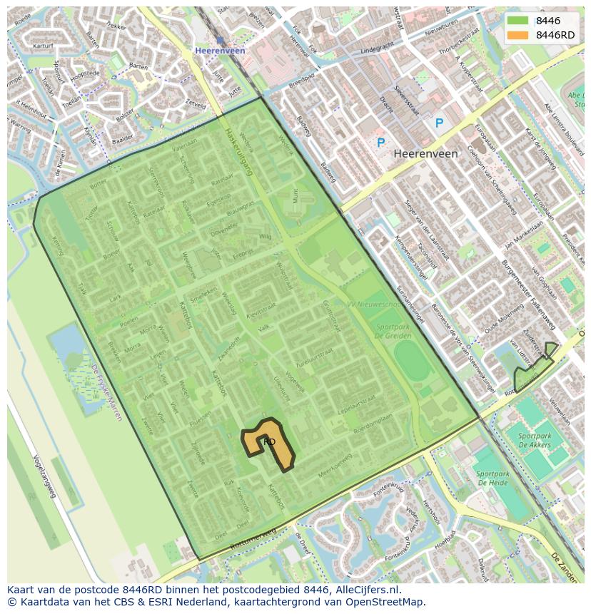 Afbeelding van het postcodegebied 8446 RD op de kaart.