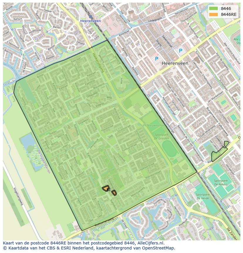 Afbeelding van het postcodegebied 8446 RE op de kaart.