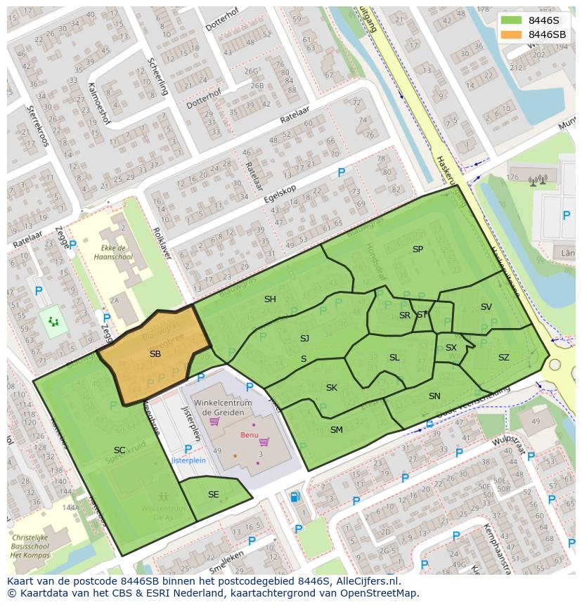 Afbeelding van het postcodegebied 8446 SB op de kaart.