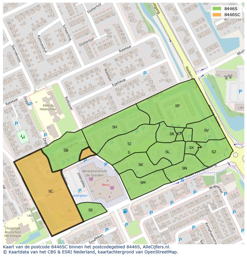 Afbeelding van het postcodegebied 8446 SC op de kaart.