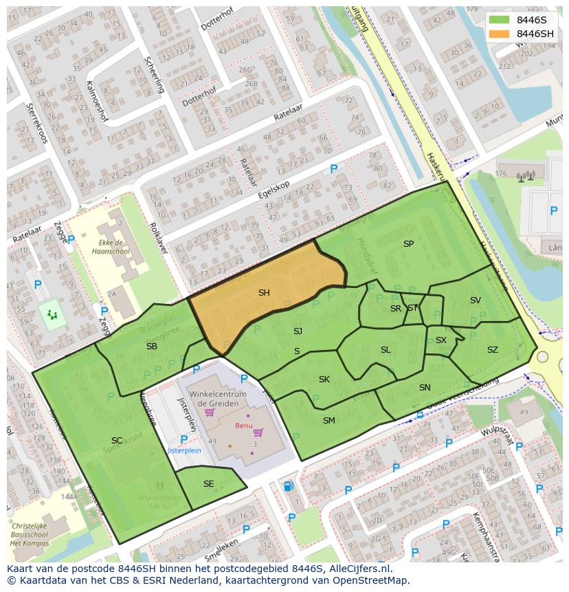 Afbeelding van het postcodegebied 8446 SH op de kaart.