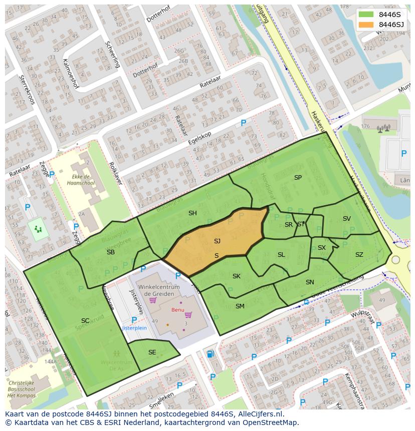 Afbeelding van het postcodegebied 8446 SJ op de kaart.