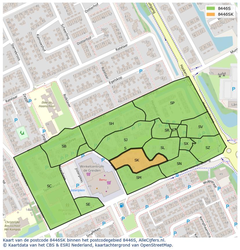 Afbeelding van het postcodegebied 8446 SK op de kaart.
