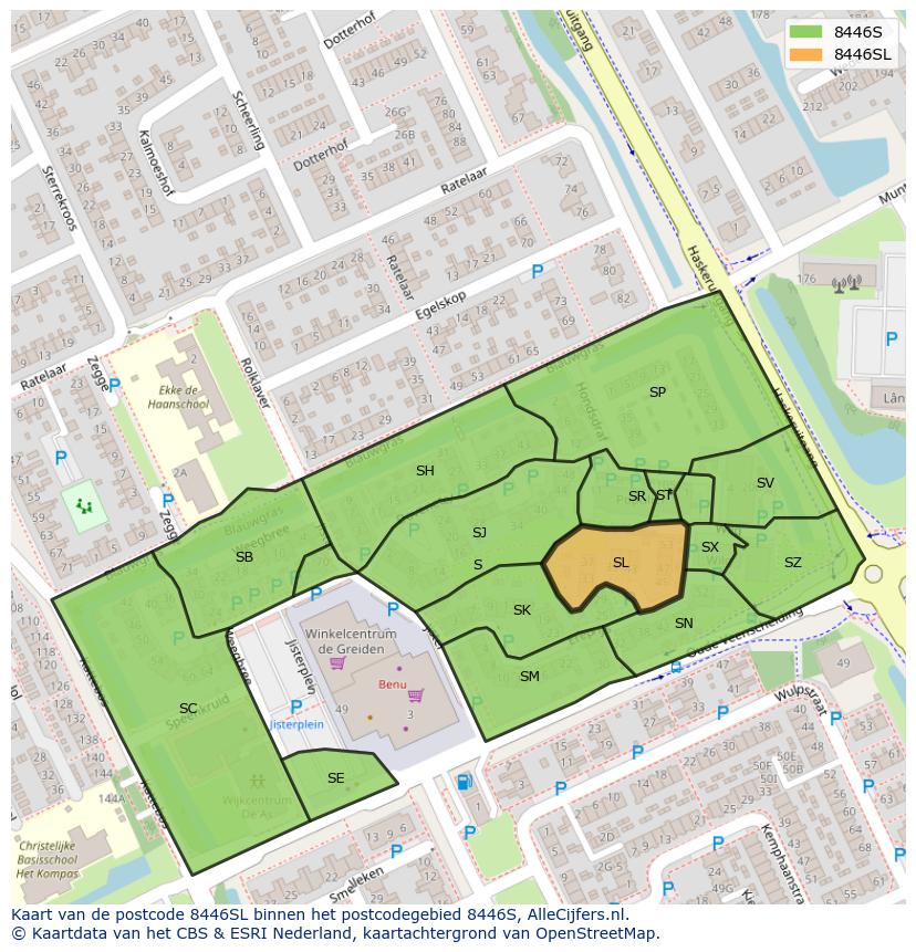 Afbeelding van het postcodegebied 8446 SL op de kaart.