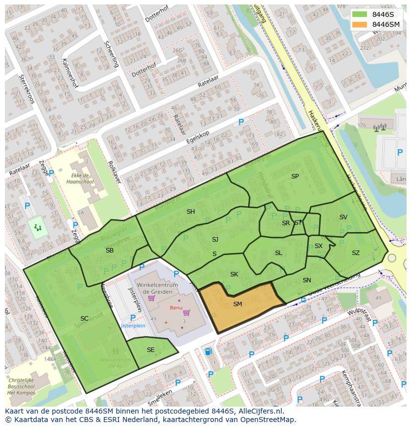Afbeelding van het postcodegebied 8446 SM op de kaart.