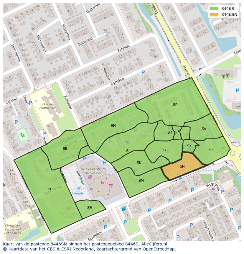 Afbeelding van het postcodegebied 8446 SN op de kaart.