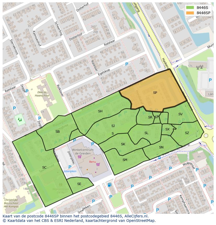 Afbeelding van het postcodegebied 8446 SP op de kaart.