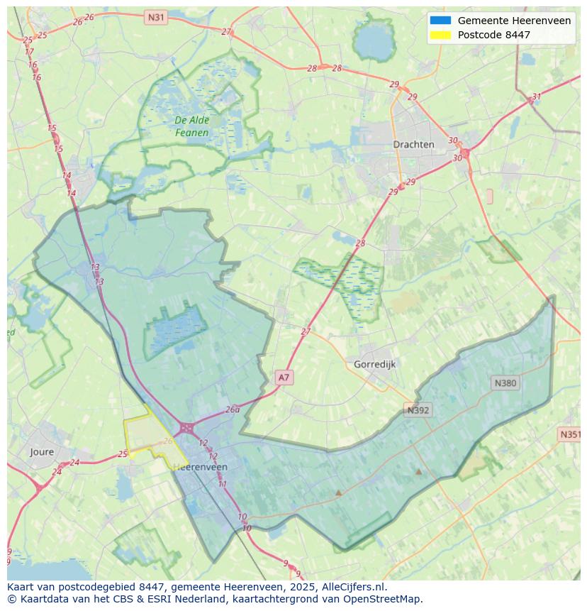 Afbeelding van het postcodegebied 8447 op de kaart.