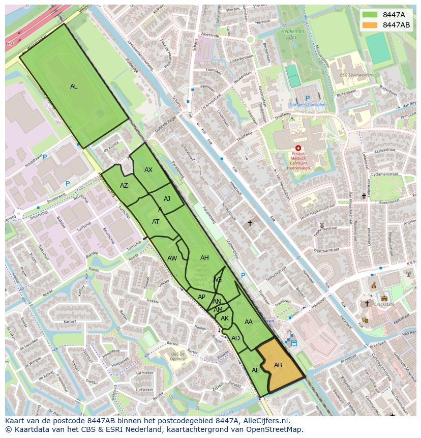Afbeelding van het postcodegebied 8447 AB op de kaart.