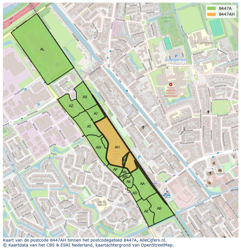 Afbeelding van het postcodegebied 8447 AH op de kaart.