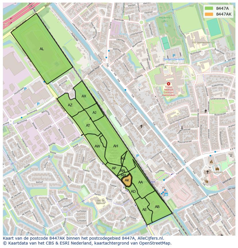 Afbeelding van het postcodegebied 8447 AK op de kaart.
