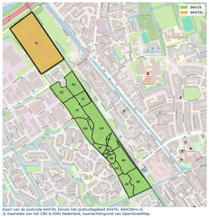 Afbeelding van het postcodegebied 8447 AL op de kaart.