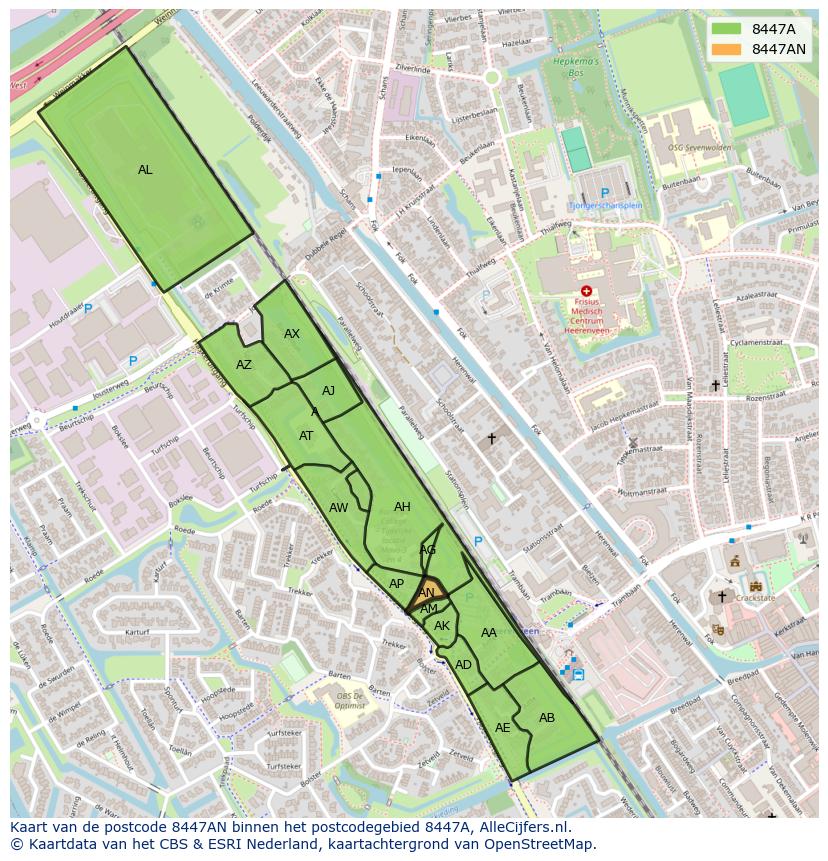 Afbeelding van het postcodegebied 8447 AN op de kaart.